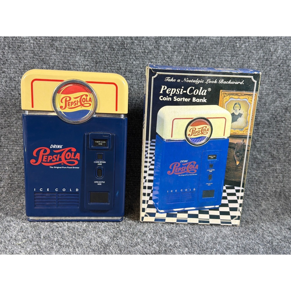 Vintage 1998 Pepsi-Cola Coin Sorter Vending Machine Bank with Original Box